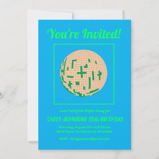 Retro 70s Blue Green Yellow Disco 50th Birthday  Invitation