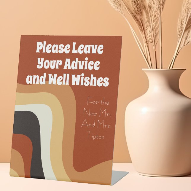 Retro 70s Bohemian Wedding Advice and Well Wishes Pedestal Sign (Creator Uploaded)