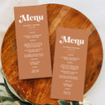 Retro 70s Boho Burnt Orange Wedding Menu<br><div class="desc">Perfect for adding a touch of nostalgia to your fall wedding decor. Ideal for a retro wedding, this menu complements any retro wedding theme, capturing the essence of a 70s inspired wedding. Embrace the boho disco wedding vibe with our design, enhancing the disco wedding atmosphere with its retro wedding aesthetic....</div>