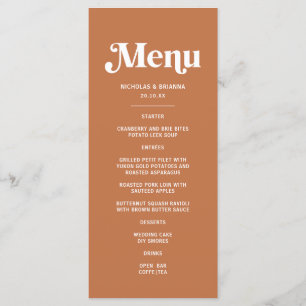 Retro 70s Boho Burnt Orange Wedding Menu
