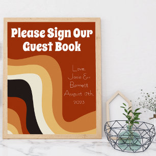 Retro 70s Boho Wedding Sign Our Guest Book Poster