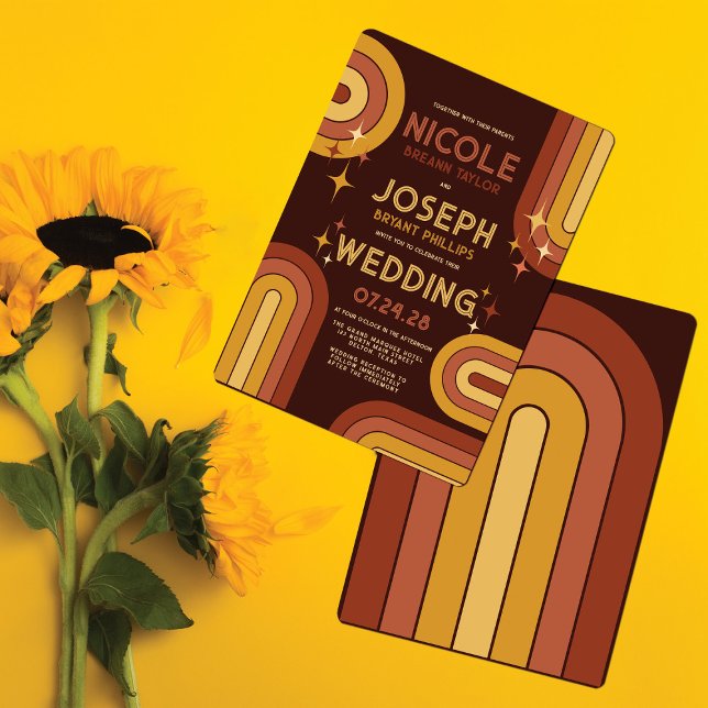 Retro 70's Bold Typography Rainbow Arch Wedding Invitation (Creator Uploaded)