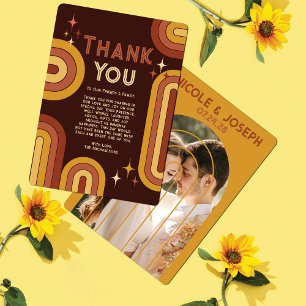 Retro 70's Bold Typography Rainbow Arch Wedding Th Thank You Card