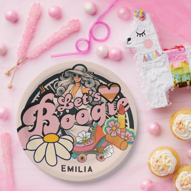Retro 70s Boogie Disco Dancing Bridal Bachelorette Paper Plate (Party)