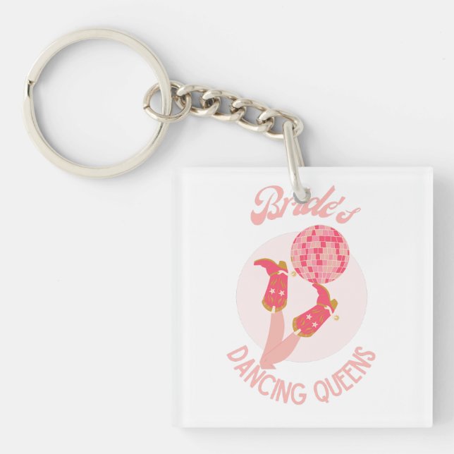 Retro 70s Bride’s Dancing Queens Bachelorette  Key Ring (Front)