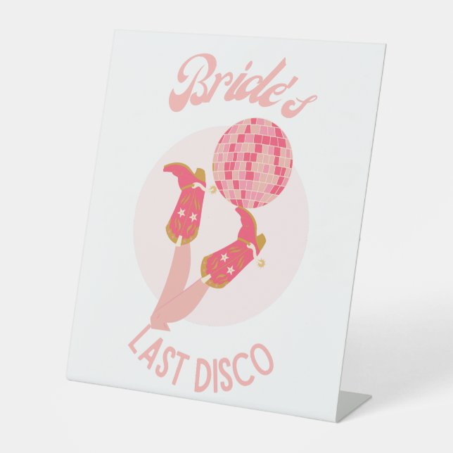 Retro 70s Bride’s Last Disco Bachelorette Party Pedestal Sign (Front)