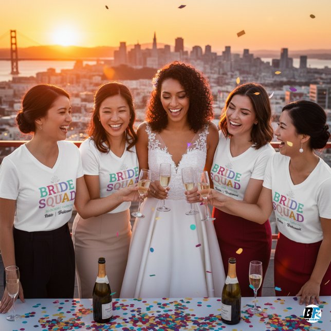 Retro 70s Bride Squad Bridesmaid Name Bachelorette T-Shirt (Creator Uploaded)