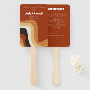 Retro 70s Burnt Orange Bohemian Wedding Program Hand Fan