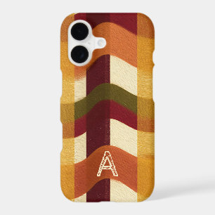 Retro 70s Chevron Wavy Plaid Trendy Earthy Initial