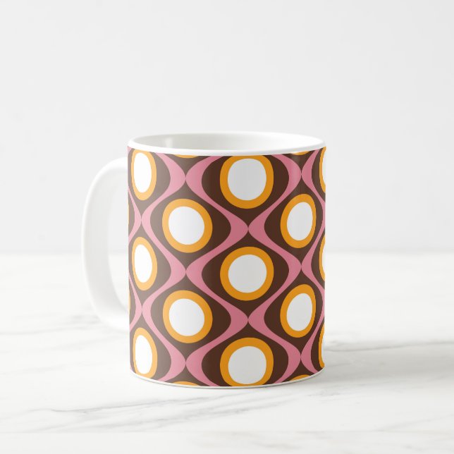 Retro 70s circular wavy pattern coffee mug (Front Left)