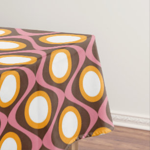 Retro 70s circular wavy pattern  throw pillow tablecloth