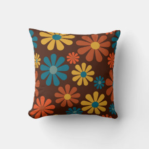 Retro 70's colourful floral patterned hippy  cushion