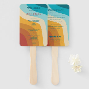 Retro 70's Colourful Rainbow Waves Wedding Program Hand Fan