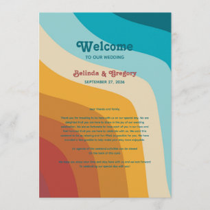 Retro 70's Colourful Rainbow Wedding Itinerary Program