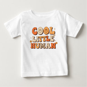 Retro 70s "Cool Little Human" Smiling Face Groovy Baby T-Shirt