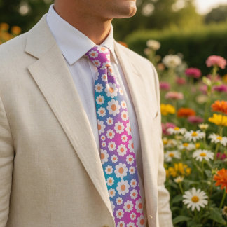 Retro 70s Daisy Dreams Gradient Floral Tie