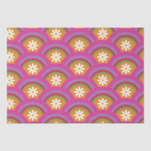 Retro  70s Daisy flower pattern on rainbow     Tissue Paper