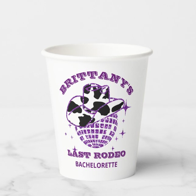 Retro 70s Disco Ball Cowgirl Bachelorette Party Paper Cups (Front)