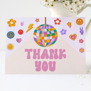 Retro 70's Disco Ball Groovy Baby Birthday Party Thank You Card