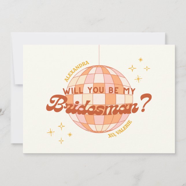 Retro 70s Disco Custom Bridesman Proposal Card (Front)