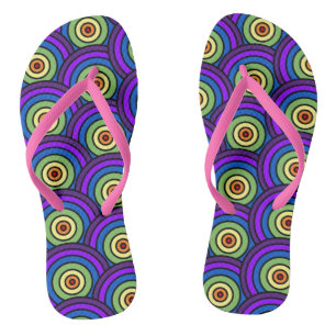 Retro 70's Disco Rainbow Geometric Pattern Thongs