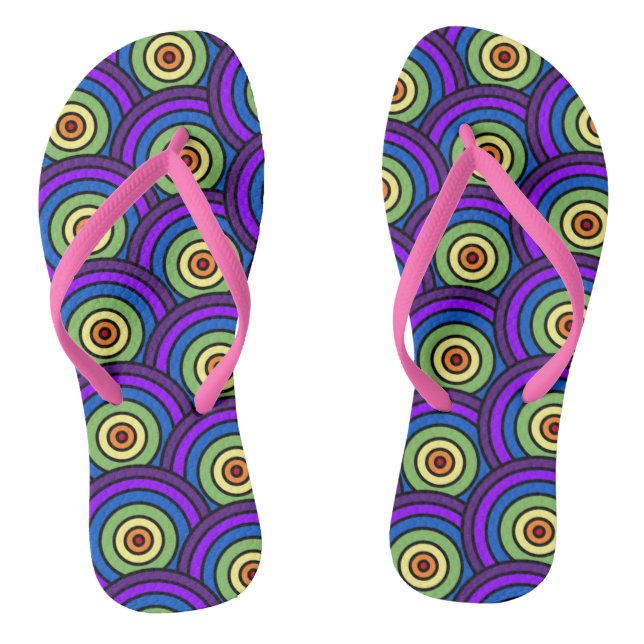 Retro 70's Disco Rainbow Geometric Pattern Thongs (Footbed)