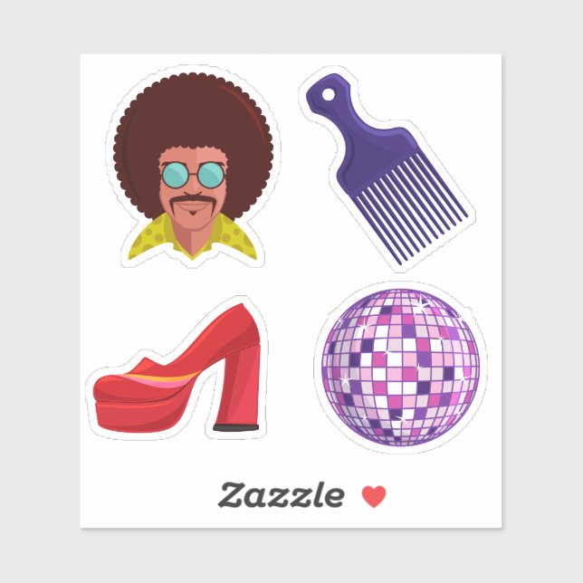 Retro 70's Disco Themed Custom-Cut Vinyl Stickers (Sheet)