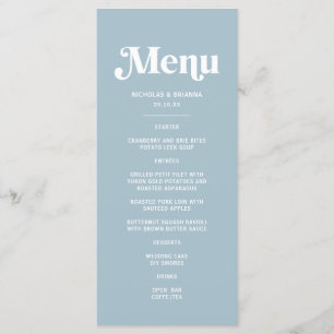Retro 70s Dusty Blue Wedding Menu