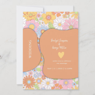 Retro 70s Floral Groovy Pastel Wedding Invitation