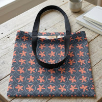 Retro 70s Floral Navy Blue and Pink Geometric Tote
