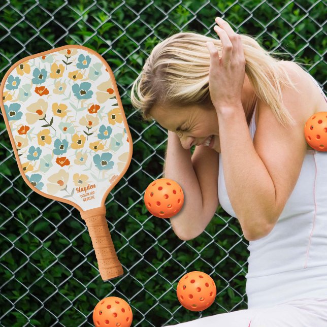 Retro 70s Floral Pattern Custom Text Name  Pickleball Paddle (Creator Uploaded)