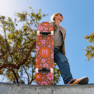Retro 70s Floral Pattern Personalised Skateboard