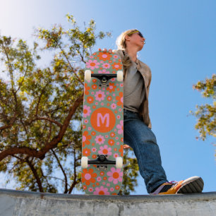 Retro 70s Floral Pattern Personalised  Skateboard