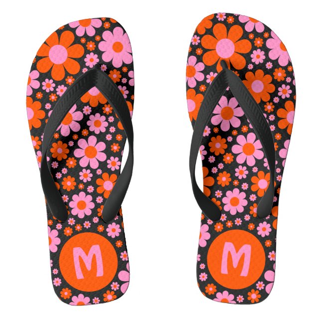 Retro 70s Floral Pattern Personalised  Thongs (Footbed)