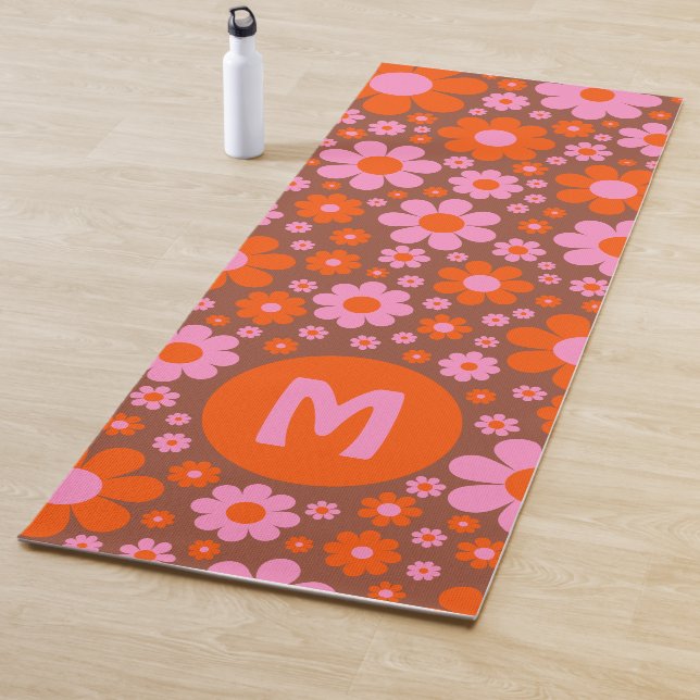 Retro 70s Floral Pattern Personalised  Yoga Mat (In Situ)