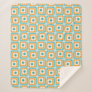 Retro 70s Floral Squares, Aqua, Orange, Teal Sherpa Blanket