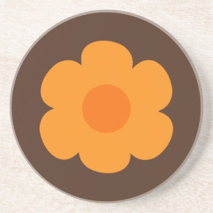 Retro 70s Flower Orange and Brown Coaster