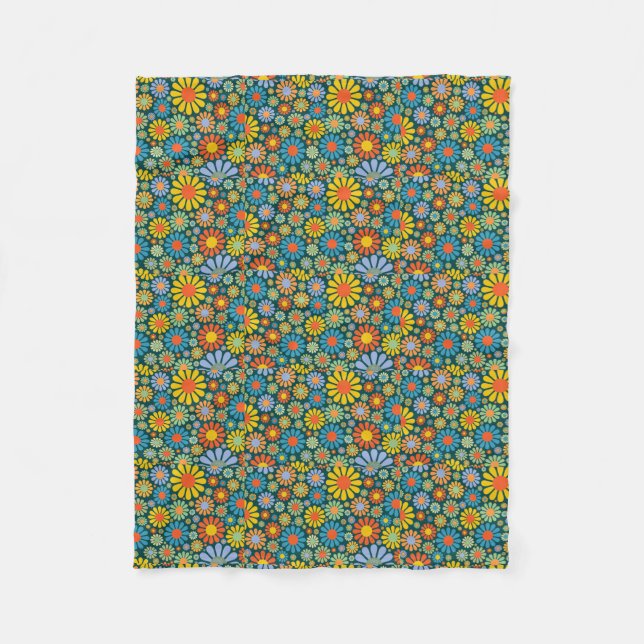 Retro / 70s Flower Power Fleece Blanket (Front)