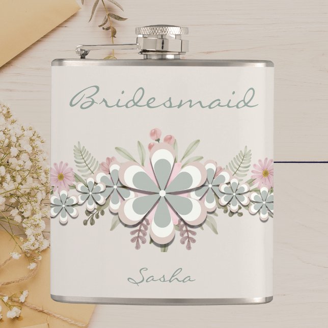 Retro 70's Flower Power Green-White Bride   Hip Flask (Creator Uploaded)