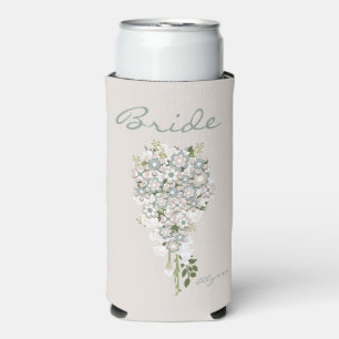 Retro 70's Flower Power Green-White Bride Seltzer Can Cooler