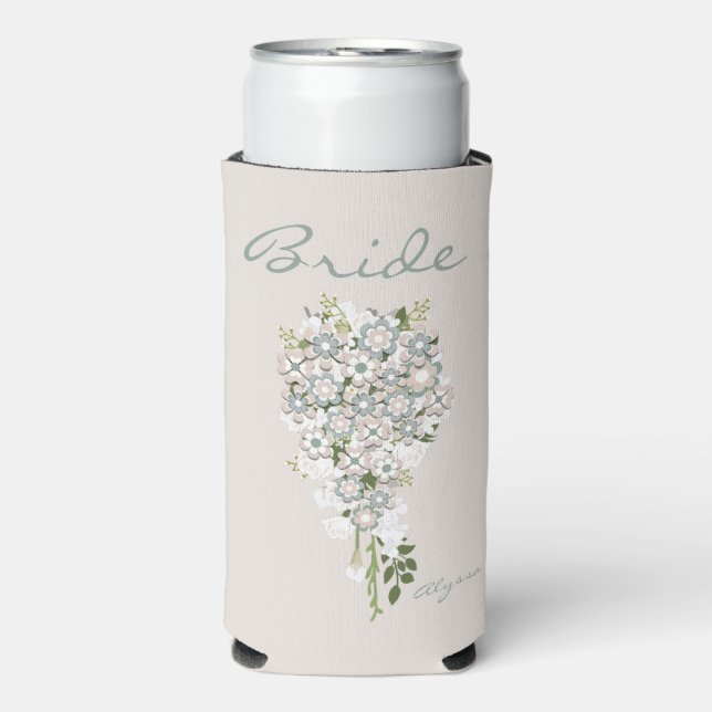 Retro 70's Flower Power Green-White Bride   Seltzer Can Cooler (Seltzer Front)