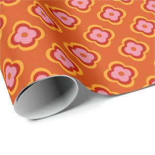 Retro 70s flowers abstract pattern apron throw pil wrapping paper