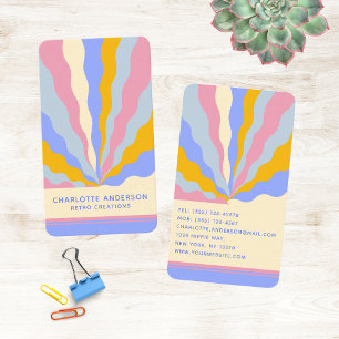 Retro 70s Funky Abstract Rays Colourful Name Business Card