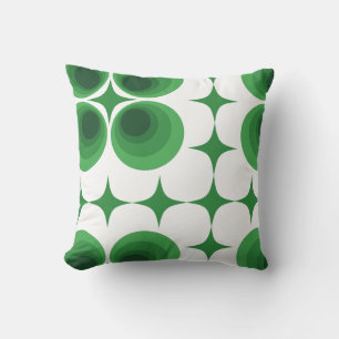 Retro 70s Funky Geometric Green White Pattern Cushion