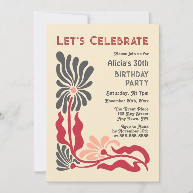 Retro 70s Funky Groovy Psychedelic Flower Birthday Invitation (Front)