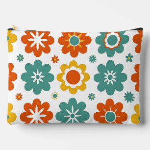 Retro 70s Geometric Flower Power Boho Accessory Pouch