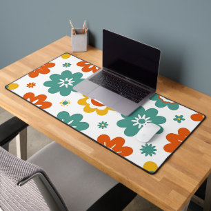 Retro 70s Geometric Flower Power Boho Desk Mat