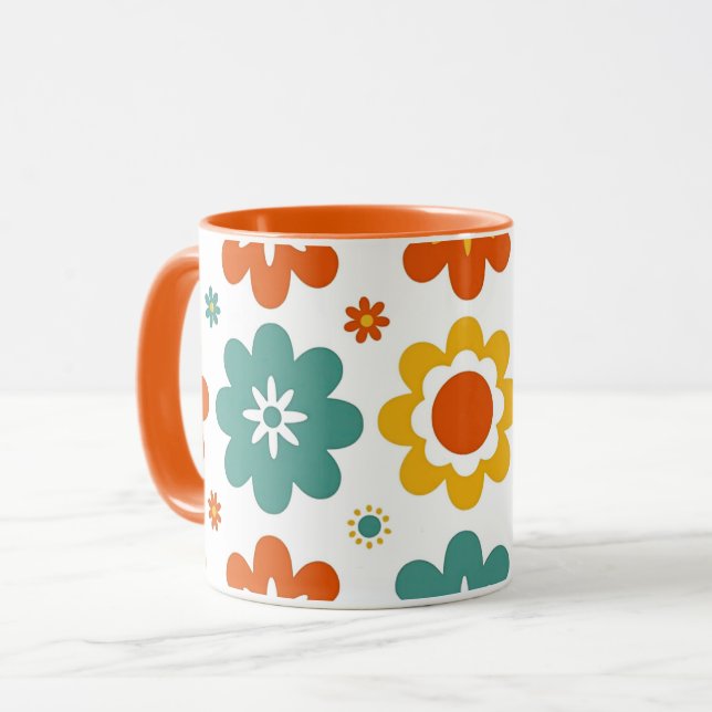 Retro 70s Geometric Flower Power Boho Mug (Front Left)