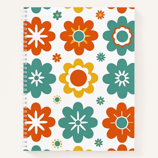 Retro 70s Geometric Flower Power Boho Notebook (Front)