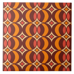 Retro 70s Geometric Globe Pattern Autumn Ceramic Tile